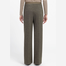 Load image into Gallery viewer, A person shown from the back wearing olive green wide-leg trousers and a beige and brown striped top, photographed against a clean white studio background.
