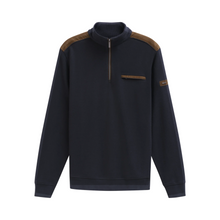 Load image into Gallery viewer, Navy blue sweatshirt with brown accents on a white background
