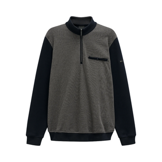 Gray and black pullover with a quarter zip on a white background