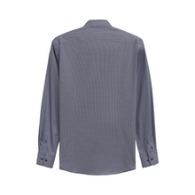 Load image into Gallery viewer, Back view of a gray checkered shirt on a white background
