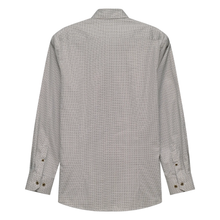Load image into Gallery viewer, Back view of a gray checkered shirt on a white background
