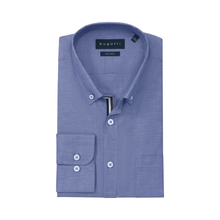Load image into Gallery viewer, Front folded view of Bugatti Soft Cotton Shirt, in blue with a white background.
