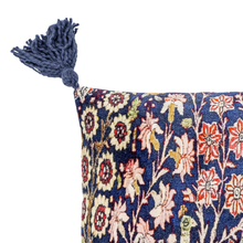Load image into Gallery viewer, Decorative pillow with floral pattern and tassel on a white background
