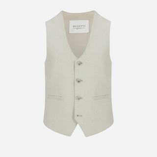 Beige vest with a brand label on a white background