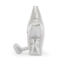 Load image into Gallery viewer, A silver metallic plush whale toy shown from a side profile view on a clean white background.
