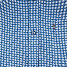 Load image into Gallery viewer, Close-up of a blue and green checkered shirt with a button.
