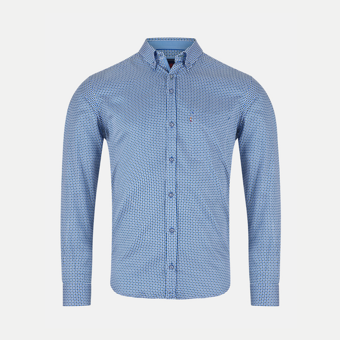 Blue checkered shirt on a light gray background