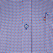 Load image into Gallery viewer, Close-up of a red and blue checkered shirt with a button.

