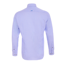 Load image into Gallery viewer, Blue striped shirt on a white background

