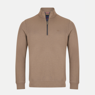 Brown half-zip sweatshirt on a light gray background