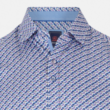 Load image into Gallery viewer, Close-up of a patterned shirt with a brand label on a white background
