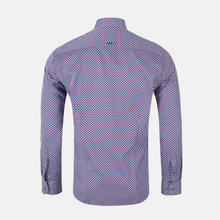 Load image into Gallery viewer, Purple patterned shirt on a white background
