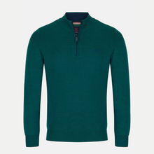 Load image into Gallery viewer, Green sweater with a quarter zip on a light gray background
