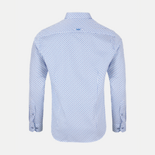 Load image into Gallery viewer, Blue patterned shirt on a white background
