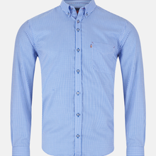 Load image into Gallery viewer, Blue checkered shirt on a white background
