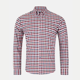 Red and white checkered shirt on a light gray background