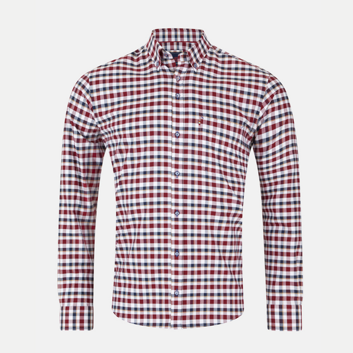 Red and white checkered shirt on a light gray background