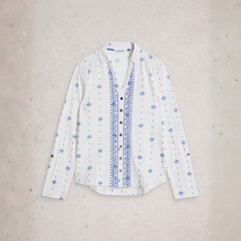 Load image into Gallery viewer, Full Front view of  White Stuff Annie Jersey Shirt, White Print, with a light grey background.
