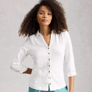 Lady in Shirt on Grey Background 