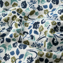 Load image into Gallery viewer, Floral patterned fabric with blue, green, and brown colors on a white background
