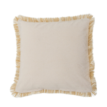 Load image into Gallery viewer, Beige pillow with frayed edges on a white background
