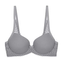 Load image into Gallery viewer, Gray bra with lace details on a white background
