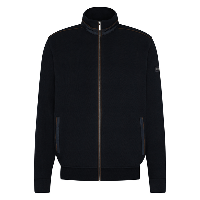Product image of the Bugatti Full Zip Knitwear in Navy with a full front zip, two pockets and a stand up collar