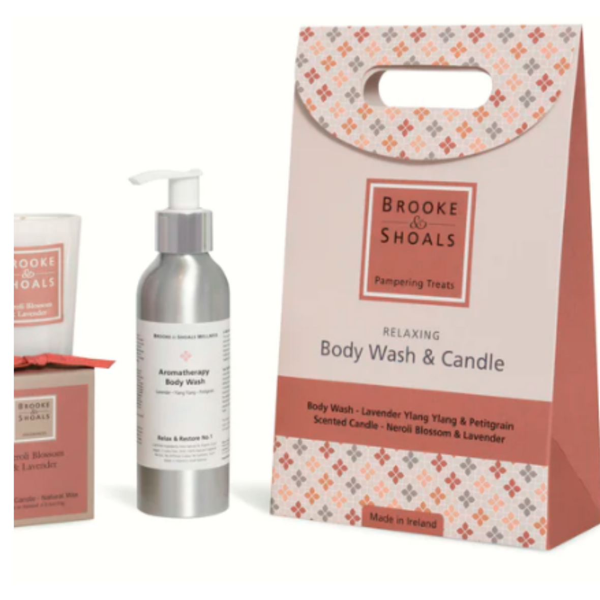 Brook & Shoals Relaxing Pampering Treats Set| Body Wash & Candle Set