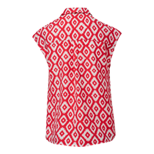 Load image into Gallery viewer, Red and white patterned sleeveless blouse on a white background

