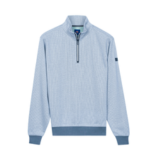 Load image into Gallery viewer, Light blue sweater with a zipper on a white background
