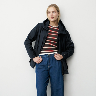 Lady in Navy Jacket with Jeans 