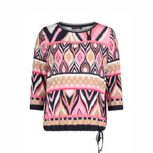 Load image into Gallery viewer, Front view of the blouse, Betty Barclay Pink-Dark Blue 3/4 sleeve Blouse with white background
