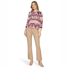 Load image into Gallery viewer, Full view of Model wearing Betty Barclay Pink-Dark Blue 3/4 sleeve Blouse with white background
