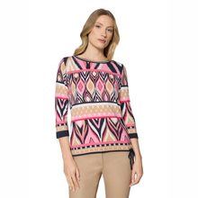 Load image into Gallery viewer, Model wearing Betty Barclay Pink-Dark Blue 3/4 sleeve Blouse with white background.
