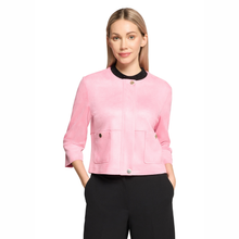 Load image into Gallery viewer, Model wearing Betty Barclay in Sea Pink  3/4 sleeve Blazer, with white background.
