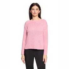Load image into Gallery viewer, Model wearing Betty Barclay Boat Neck Jumper in Sea Pink, with a white background.
