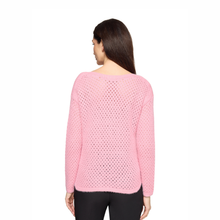 Load image into Gallery viewer, Back image of Model wearing Betty Barclay Boat Neck Jumper in Sea Pink, with a white background.
