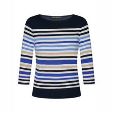 Load image into Gallery viewer, Front image of Betty Barclay 3/4 sleeve Stripy Top, with a white background.
