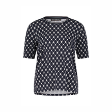 Load image into Gallery viewer, Betty Barclay Dark Blue-Cream 1/2 sleeve Top, with a white background.
