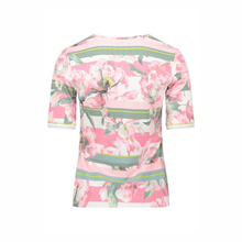 Load image into Gallery viewer, Back Image of Betty Barclay 1/2 sleeve Top with Flowers design on a white background.
