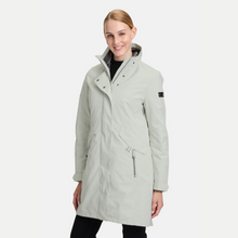 Load image into Gallery viewer, Woman wearing a light gray coat on a white background
