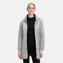 Load image into Gallery viewer, Person wearing a gray quilted jacket on a white background
