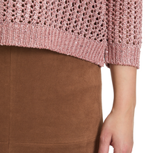 Load image into Gallery viewer, Close-up of a pink knitted top and brown skirt on a white background
