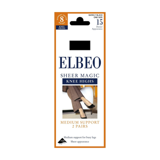 Elbeo sheer magic knee highs packaging on a white background