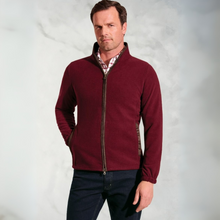 Load image into Gallery viewer, Wine jacket on model with jeans 
