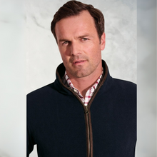 Load image into Gallery viewer, Man wearing a navy blue jacket with a white background
