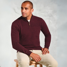Load image into Gallery viewer, Burgundy Half Zip Jumper on Model with light trousers 
