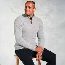Load image into Gallery viewer, Grey Half Zip Jumper on Model with dark trousers 
