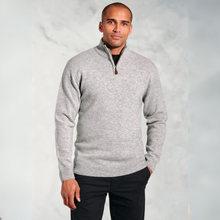 Load image into Gallery viewer, Grey Half Zip Jumper on Model with dark trousers 

