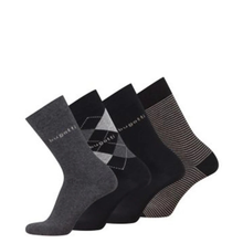 Load image into Gallery viewer, Set of four pairs of socks with different patterns on a white background
